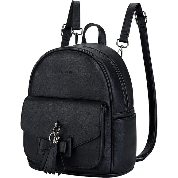 Women Black Leather Cute Bowknot Small Backpack Purse main image 11